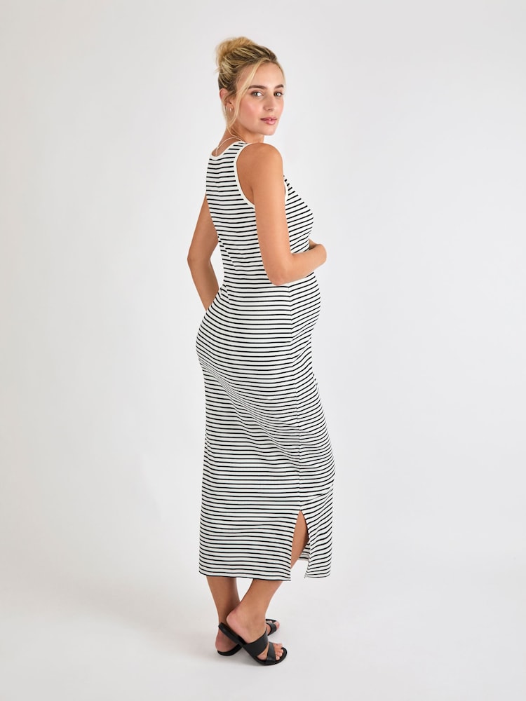 Jojo Maman Bébé Cream Stripe Sleeveless Ribbed Mat & Nursing Maxi Dress - Image 2 of 4