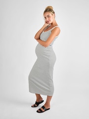 Jojo Maman Bébé Cream Stripe Sleeveless Ribbed Mat & Nursing Maxi Dress - Image 3 of 4