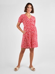 JoJo Maman Bébé Red Ditsy Button Through Maternity Jersey Dress - Image 1 of 4