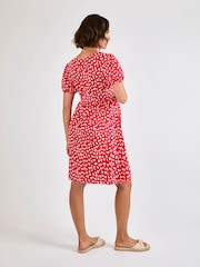 JoJo Maman Bébé Red Ditsy Button Through Maternity Jersey Dress - Image 3 of 4