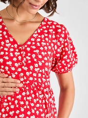 JoJo Maman Bébé Red Ditsy Button Through Maternity Jersey Dress - Image 4 of 4