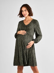 JoJo Maman Bébé Khaki Maternity Button Through Jersey Dress - Image 1 of 4