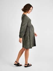 JoJo Maman Bébé Khaki Maternity Button Through Jersey Dress - Image 2 of 4