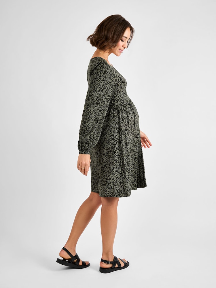 JoJo Maman Bébé Khaki Maternity Button Through Jersey Dress - Image 2 of 4