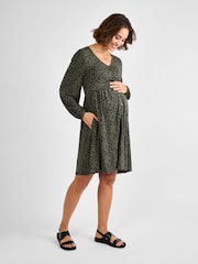 JoJo Maman Bébé Khaki Maternity Button Through Jersey Dress - Image 3 of 4