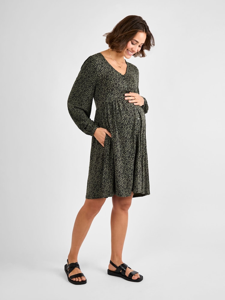 JoJo Maman Bébé Khaki Maternity Button Through Jersey Dress - Image 3 of 4