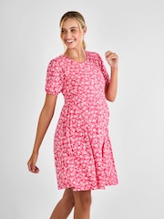 JoJo Maman Bébé Pink Double Layer Maternity & Nursing Jersey Dress - Image 1 of 4