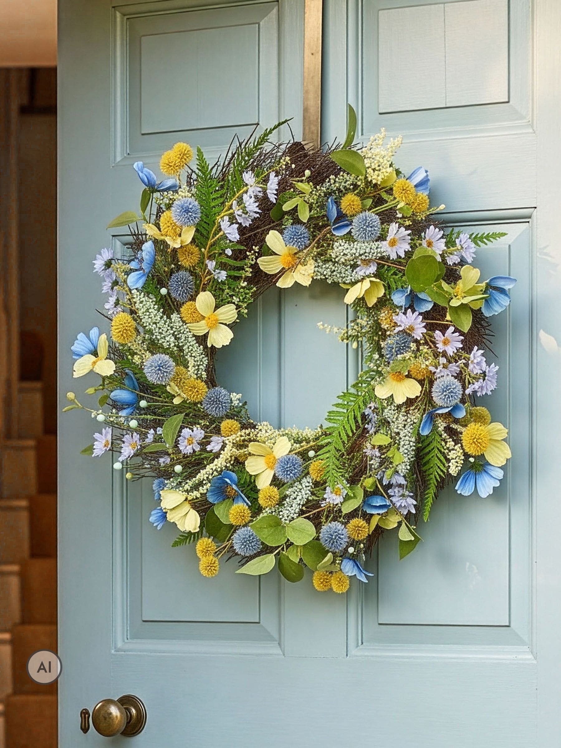 Dibor Unisex Blue Wild Flower Wreath
