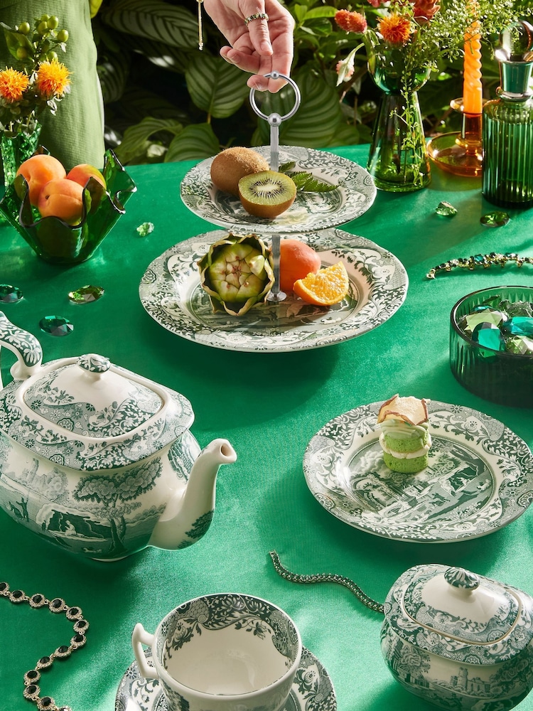 Spode Heritage Green Italian 2 Tier Cake Stand - Image 1 of 3 Spode Heritage Green Italian 2 Tier Cake Stand - Image 1 of 3