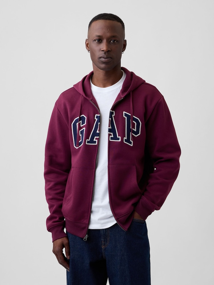Burgundy - Gap Relaxed Logo Zip-Huvtröja - Bild 1 av 3