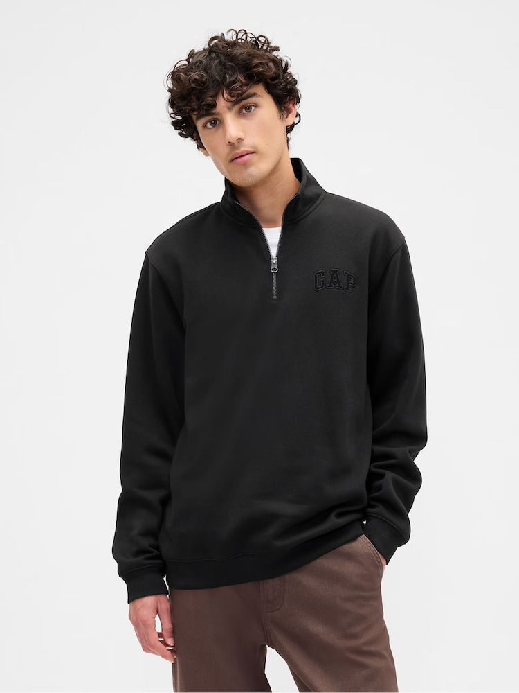 Gap Black Relaxed Logo Quarter-Zip Sweatshirt - Image 1 of 4 Gap Black Relaxed Logo Quarter-Zip Sweatshirt - Image 1 of 4