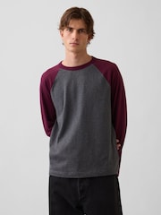 Gap Grey/Burgundy Heavyweight Relaxed Long Sleeve T-Shirt - Image 1 of 4