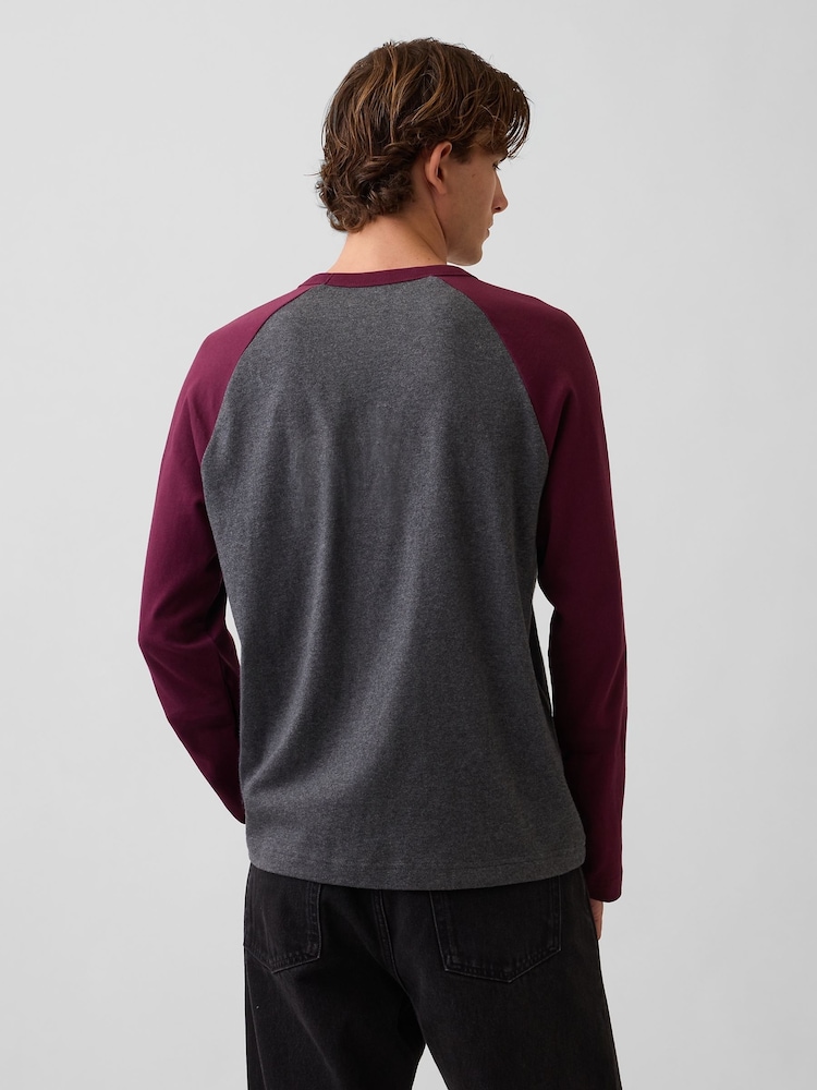 Gap Grey/Burgundy Heavyweight Relaxed Long Sleeve T-Shirt - Image 2 of 4 Gap Grey/Burgundy Heavyweight Relaxed Long Sleeve T-Shirt - Image 2 of 4