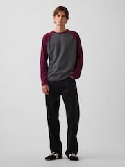 Gap Grey/Burgundy Heavyweight Relaxed Long Sleeve T-Shirt - Image 3 of 4