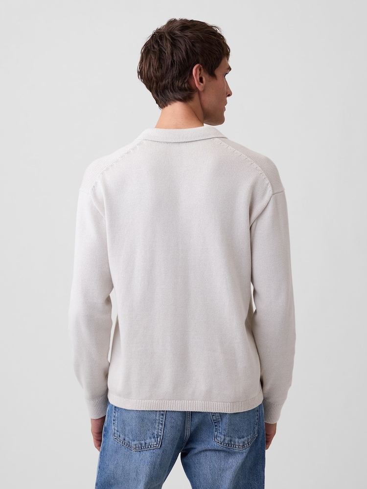 Gap Light Grey Relaxed Polo Jumper - Image 2 of 4 Gap Light Grey Relaxed Polo Jumper - Image 2 of 4