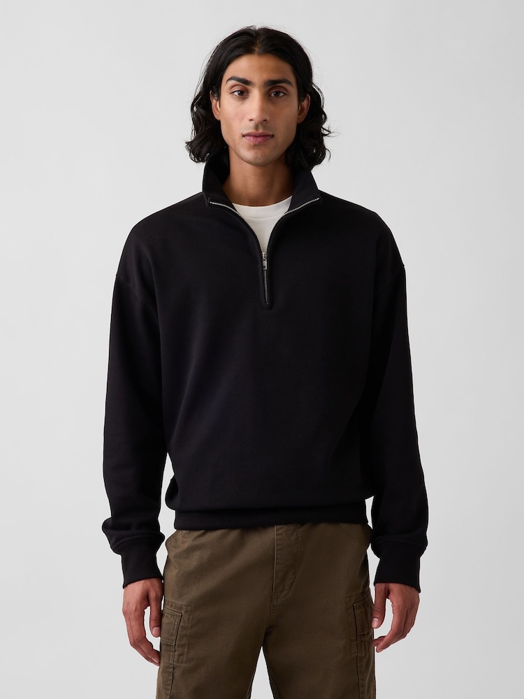 Gap Black Heavyweight Oversized Quarter-Zip Pullover Sweatshirt - Image 1 of 4
