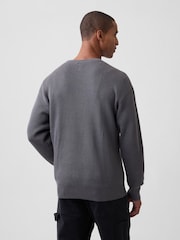 Gap Grey Relaxed Fisherman Stitch Crew Neck Jumper - Image 2 of 4