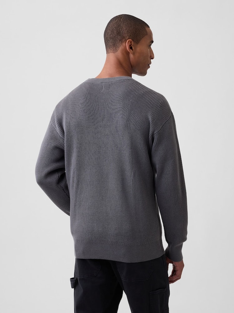 Gap Grey Relaxed Fisherman Stitch Crew Neck Jumper - Image 2 of 4 Gap Grey Relaxed Fisherman Stitch Crew Neck Jumper - Image 2 of 4