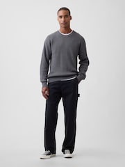 Gap Grey Relaxed Fisherman Stitch Crew Neck Jumper - Image 3 of 4