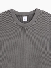 Gap Grey Relaxed Fisherman Stitch Crew Neck Jumper - Image 4 of 4