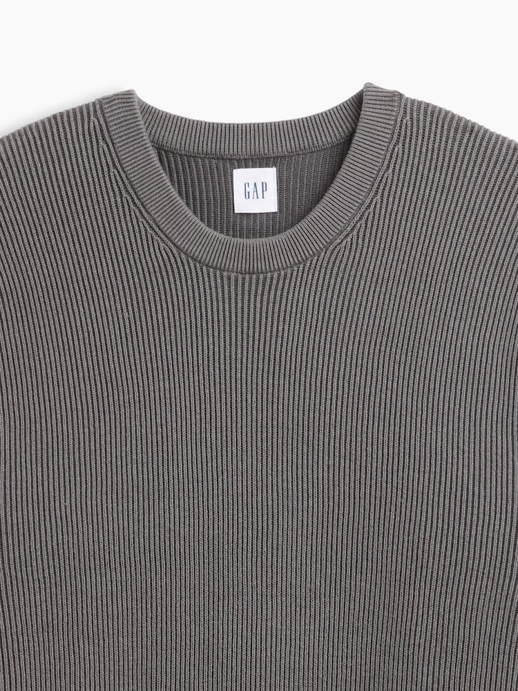 Gap Grey Relaxed Fisherman Stitch Crew Neck Jumper - Image 4 of 4 Gap Grey Relaxed Fisherman Stitch Crew Neck Jumper - Image 4 of 4