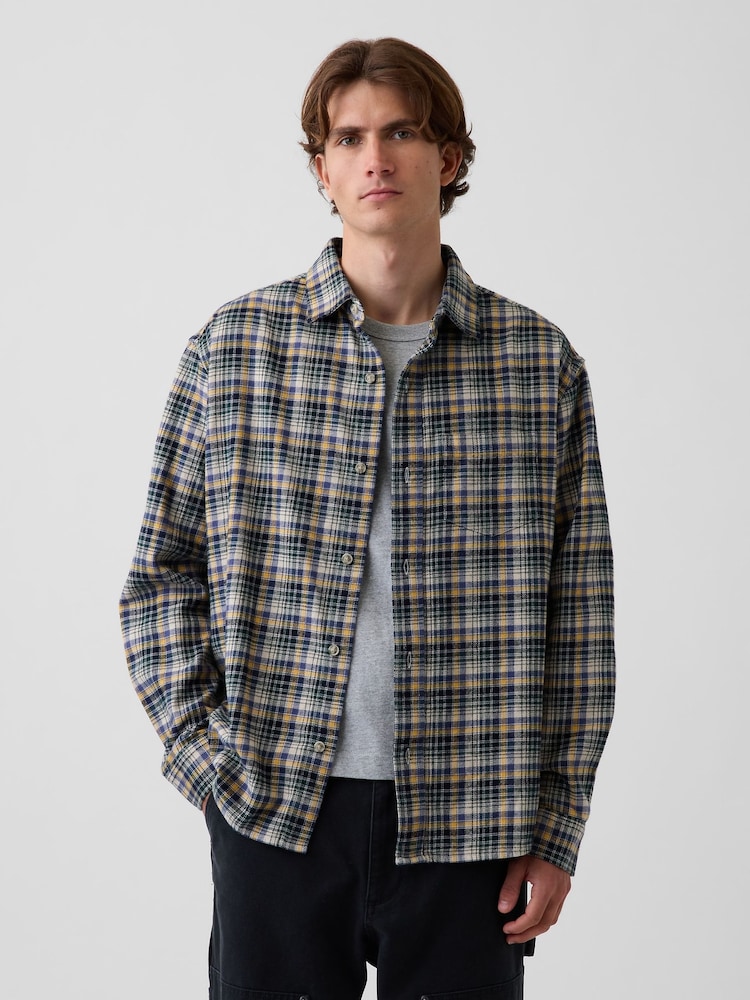 Gap Blue/Yellow Check Relaxed Flannel Shirt - Image 1 of 4 Gap Blue/Yellow Check Relaxed Flannel Shirt - Image 1 of 4
