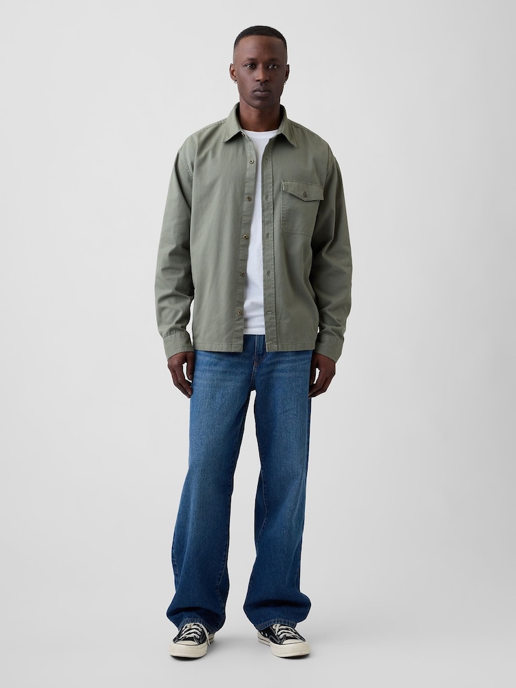 Haki zaļa - Gap Boxy Fit Twill Shirt - Attēls 2 no 2