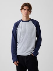 Gap Grey/Blue Heavyweight Relaxed Long Sleeve T-Shirt - Image 1 of 4