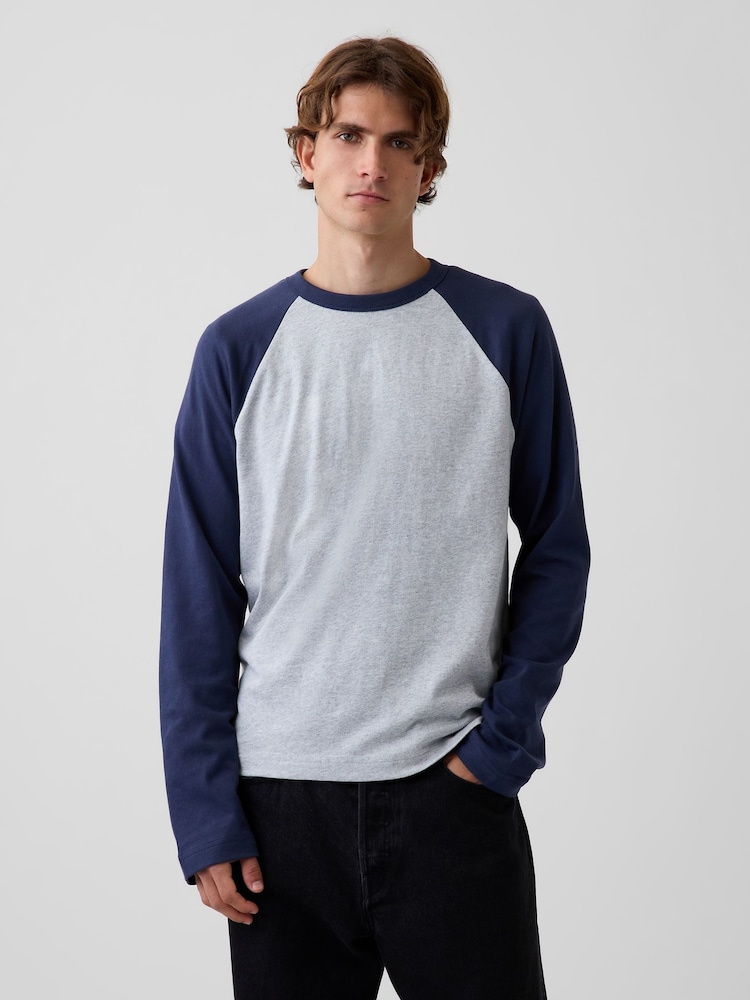 Gap Grey/Blue Heavyweight Relaxed Long Sleeve T-Shirt - Image 1 of 4 Gap Grey/Blue Heavyweight Relaxed Long Sleeve T-Shirt - Image 1 of 4