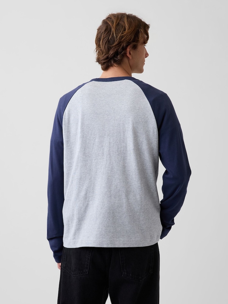 Gap Grey/Blue Heavyweight Relaxed Long Sleeve T-Shirt - Image 2 of 4 Gap Grey/Blue Heavyweight Relaxed Long Sleeve T-Shirt - Image 2 of 4