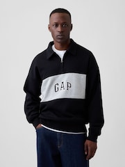 Gap Black Oversized Logo Quarter-Zip Sweatshirt - Image 1 of 4