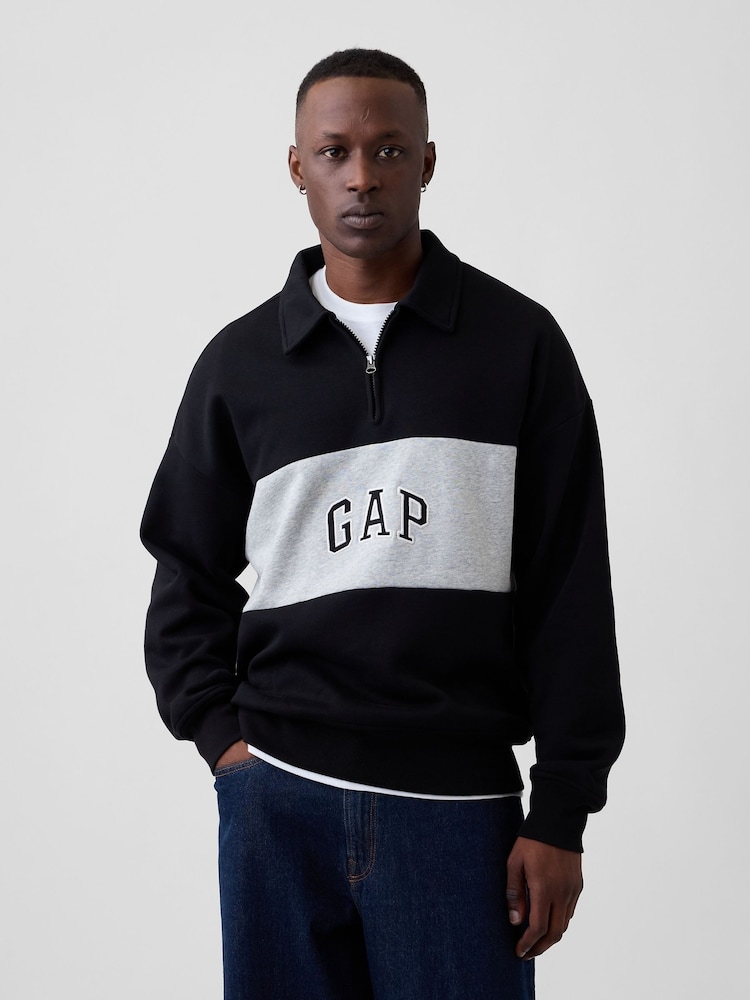 Gap Black Oversized Logo Quarter-Zip Sweatshirt - Image 1 of 4 Gap Black Oversized Logo Quarter-Zip Sweatshirt - Image 1 of 4