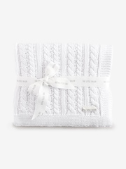 The Little Tailor Baby Fisherman Cable 100% Cotton Knitted White Blanket - Image 1 of 6