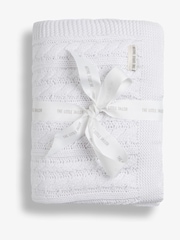 The Little Tailor Baby Fisherman Cable 100% Cotton Knitted White Blanket - Image 2 of 6