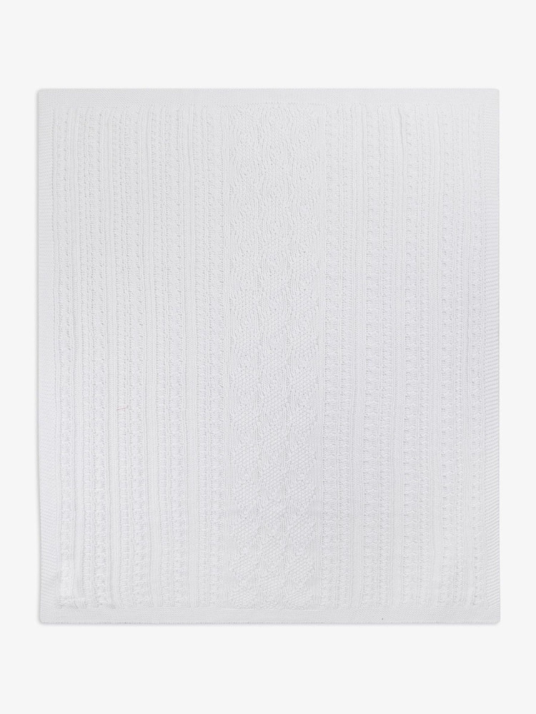 The Little Tailor Baby Fisherman Cable 100% Cotton Knitted White Blanket - Image 4 of 6