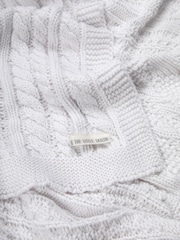The Little Tailor Baby Fisherman Cable 100% Cotton Knitted White Blanket - Image 5 of 6