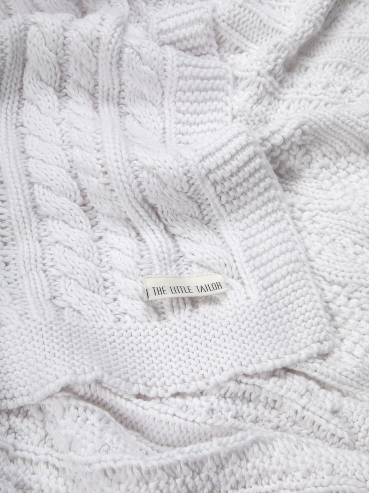 The Little Tailor Baby Fisherman Cable 100% Cotton Knitted White Blanket - Image 5 of 6