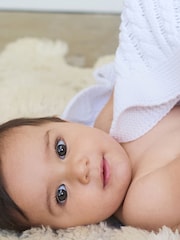 The Little Tailor Baby Fisherman Cable 100% Cotton Knitted White Blanket - Image 6 of 6