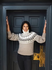 The Little Tailor Relaxed Fit Diamond Pattern Knitted Christmas Jumper - Image 1 of 3
