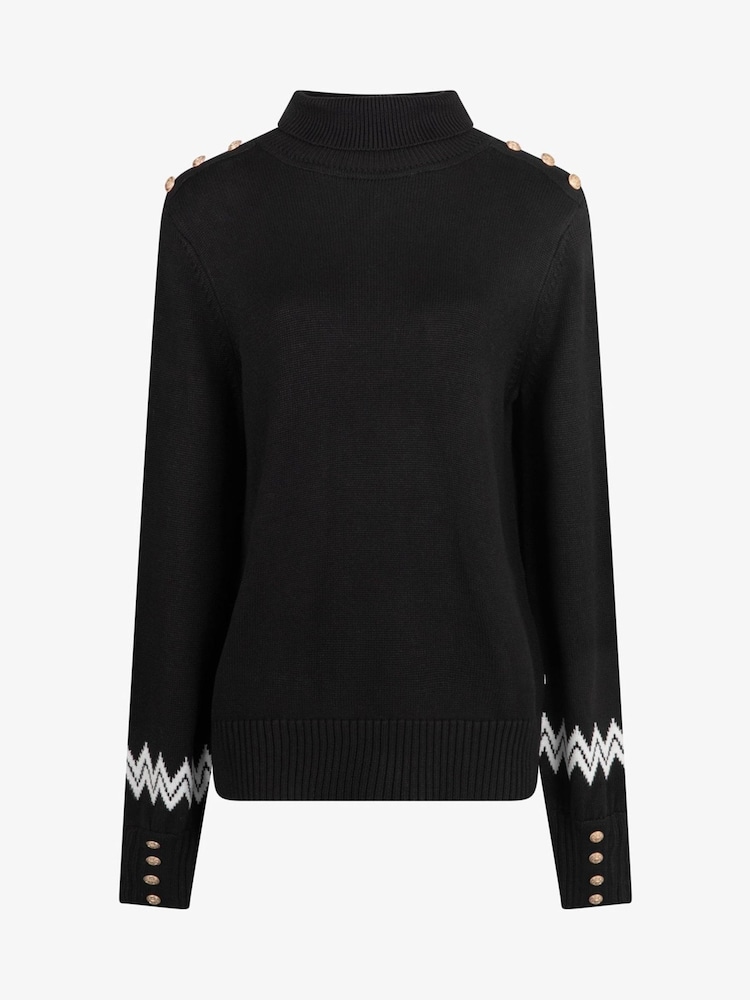 Zwart - The Little Tailor Luxe gebreide kersttrui met knoopsluiting - Image 4 of 7