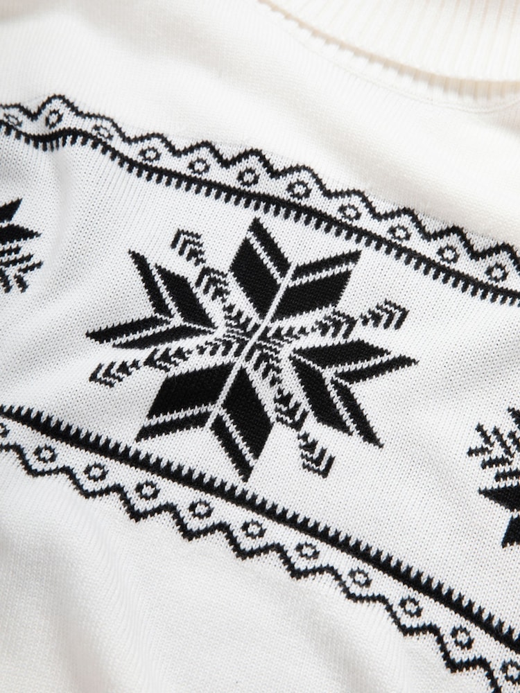 Crème - The Little Tailor Flocon de neige Coupe ajustée Noël Pull - Image 7 of 8
