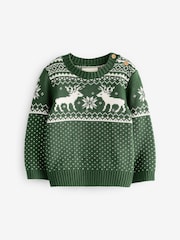 The Little Tailor Baby Christmas 100% Cotton Reindeer Fairisle Pattern Jumper - Image 1 of 3