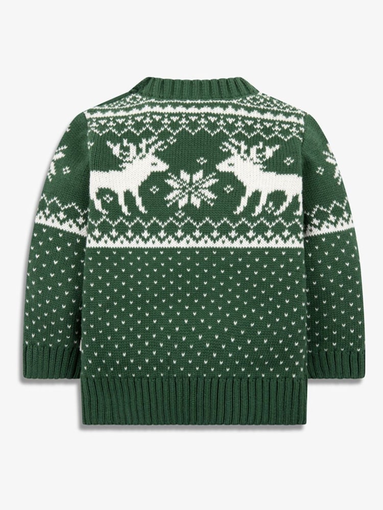 The Little Tailor Baby Christmas 100% Cotton Reindeer Fairisle Pattern Jumper - Image 2 of 3