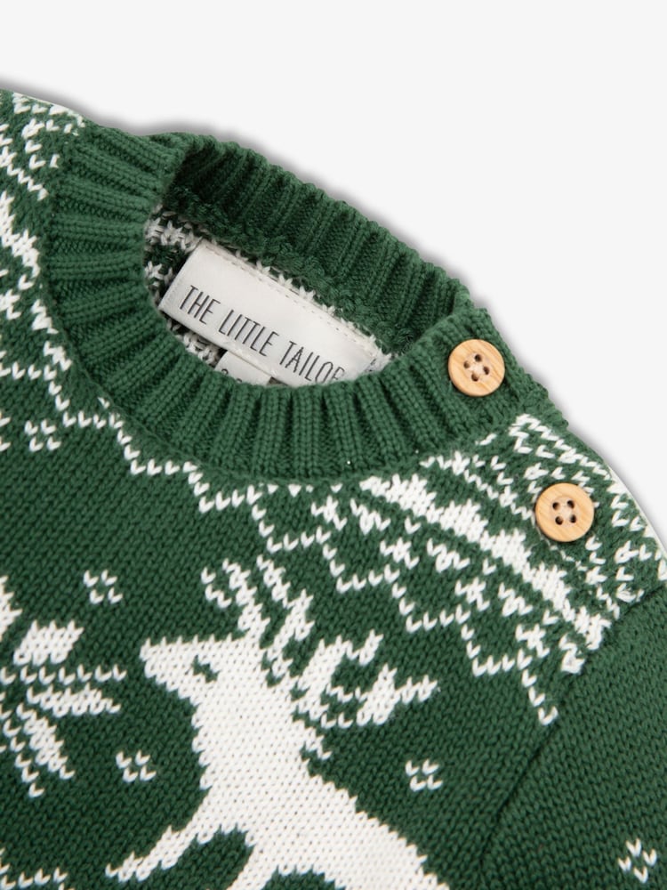 The Little Tailor Baby Christmas 100% Cotton Reindeer Fairisle Pattern Jumper - Image 3 of 3