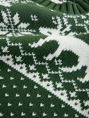 The Little Tailor Green Christmas Reindeer Fairisle Jumper - Image 4 of 4