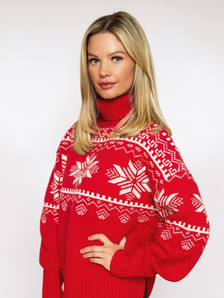 Rot - The Little Tailor Weihnachtspullover aus grobem Strick mit Schneeflockenmotiv - Bild 1 von 5 Rot - The Little Tailor Weihnachtspullover aus grobem Strick mit Schneeflockenmotiv - Bild 1 von 5