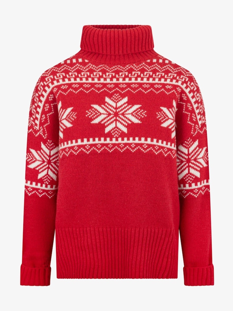 Rot - The Little Tailor Weihnachtspullover aus grobem Strick mit Schneeflockenmotiv - Bild 2 von 5 Rot - The Little Tailor Weihnachtspullover aus grobem Strick mit Schneeflockenmotiv - Bild 2 von 5