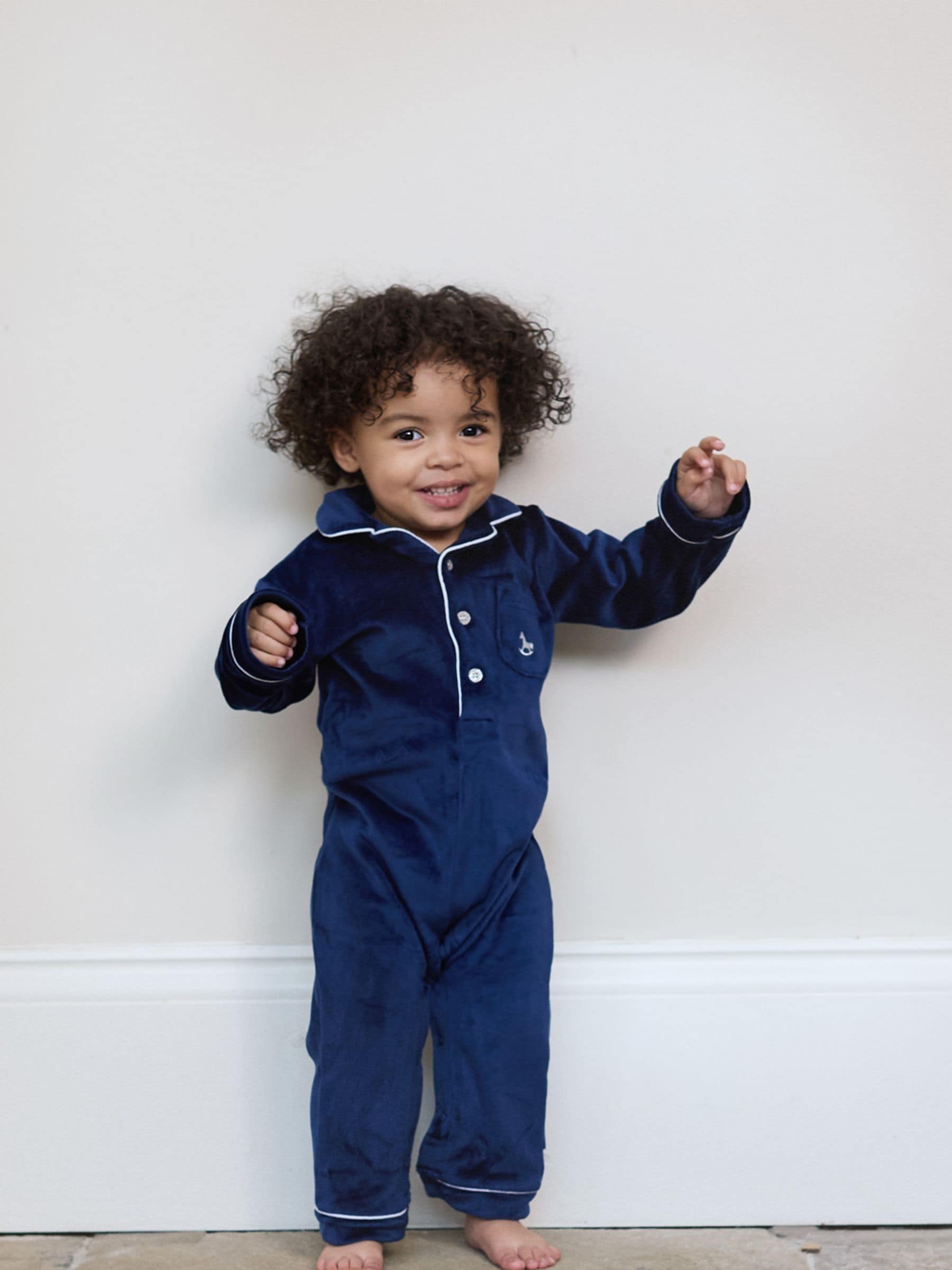 The Little Tailor Blue Luxury Soft Touch Velour Onsie Rompersuit view 1