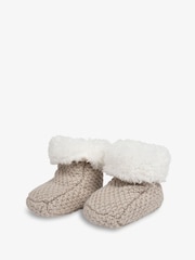 Bež - The Little Tailor dojenček Natural Knitted Plush Lined copatki za dojenčke - Slika 1 iz 3