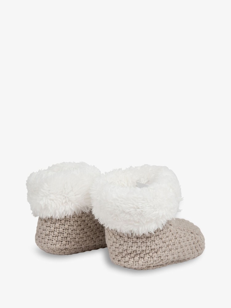 Bež - The Little Tailor dojenček Natural Knitted Plush Lined copatki za dojenčke - Slika 2 iz 3